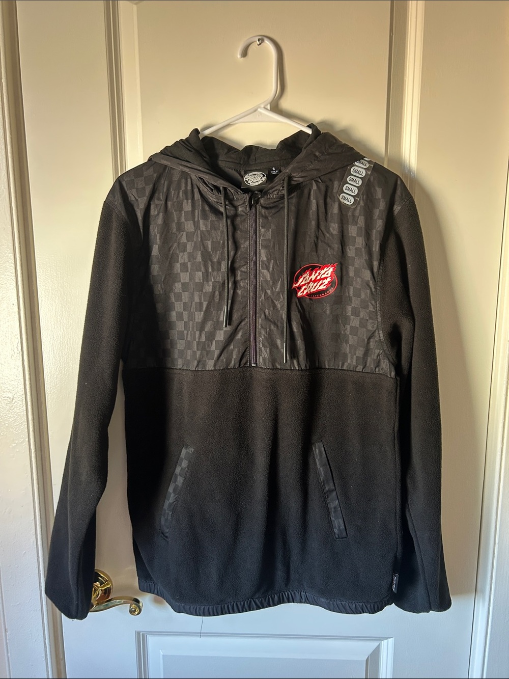 Santa Cruz Skateboards Black Half-Zip Hooded Jacket with Red Logo